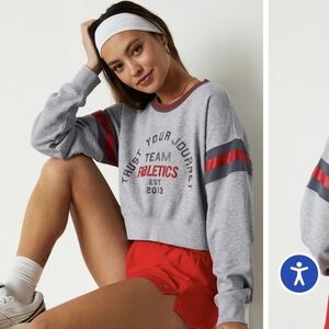 Fabletics Gray and Red Women's Cropped Sweatshirt